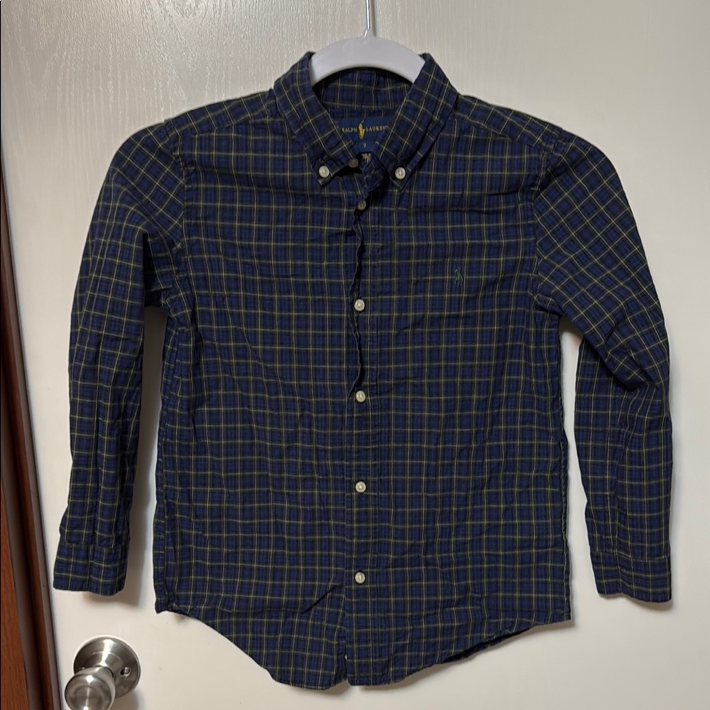 Ralph Lauren Blue and Green Plaid Boy’s Shirt Size 7